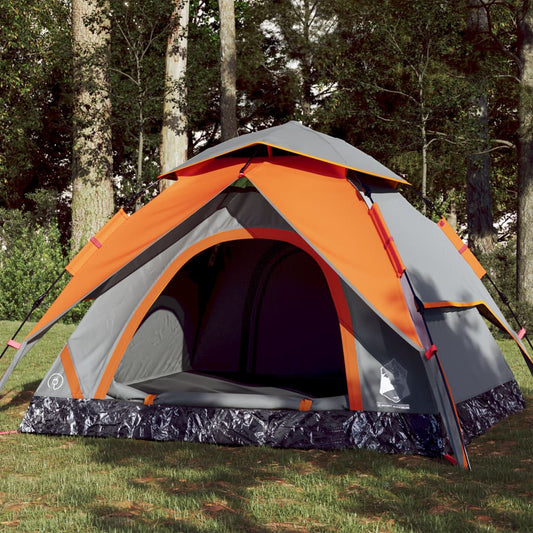 Camping Tent Dome 4-Person Grey and Orange Quick Release