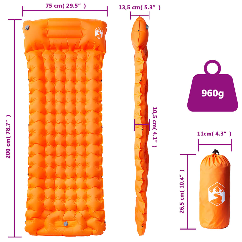 Self Inflating Camping Mattress with Pillow 1-Person Orange