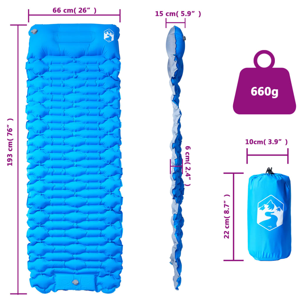 Self Inflating Camping Mattress with Pillow 1-Person Blue