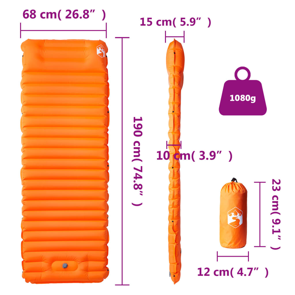 Self Inflating Camping Mattress with Pillow 1-Person Orange