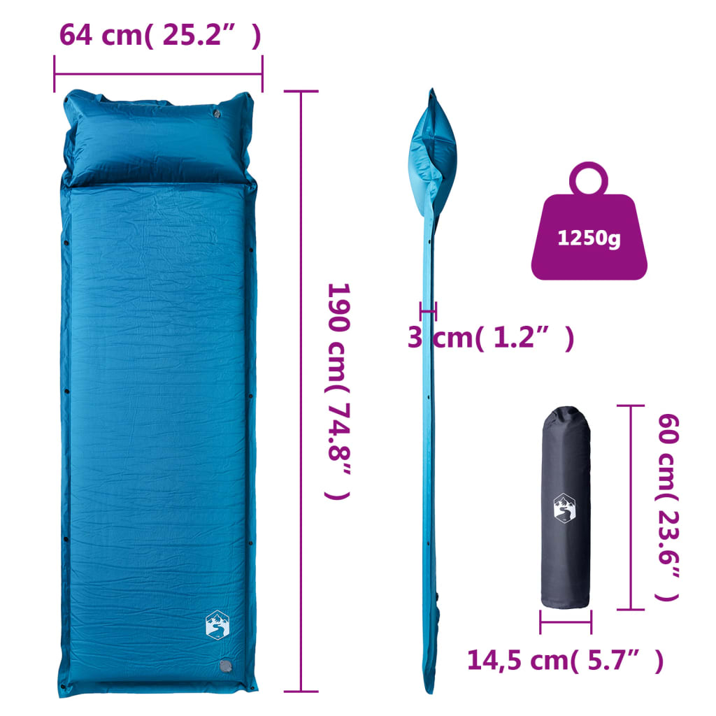 Self Inflating Camping Mattress with Pillow 1-Person Turquoise