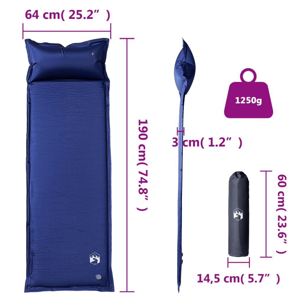 Self Inflating Camping Mattress with Pillow 1-Person Navy Blue