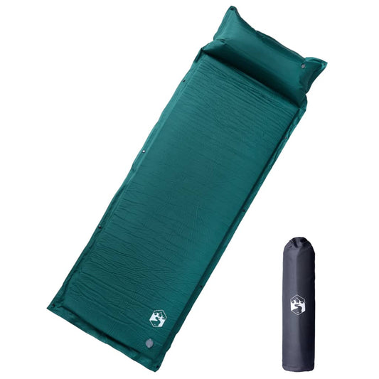 Self Inflating Camping Mattress with Pillow 1-Person Green