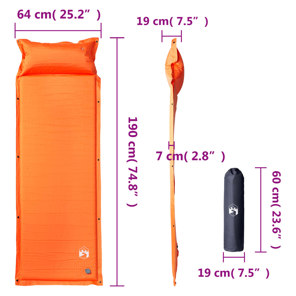 Self Inflating Camping Mattress with Pillow 1-Person Orange