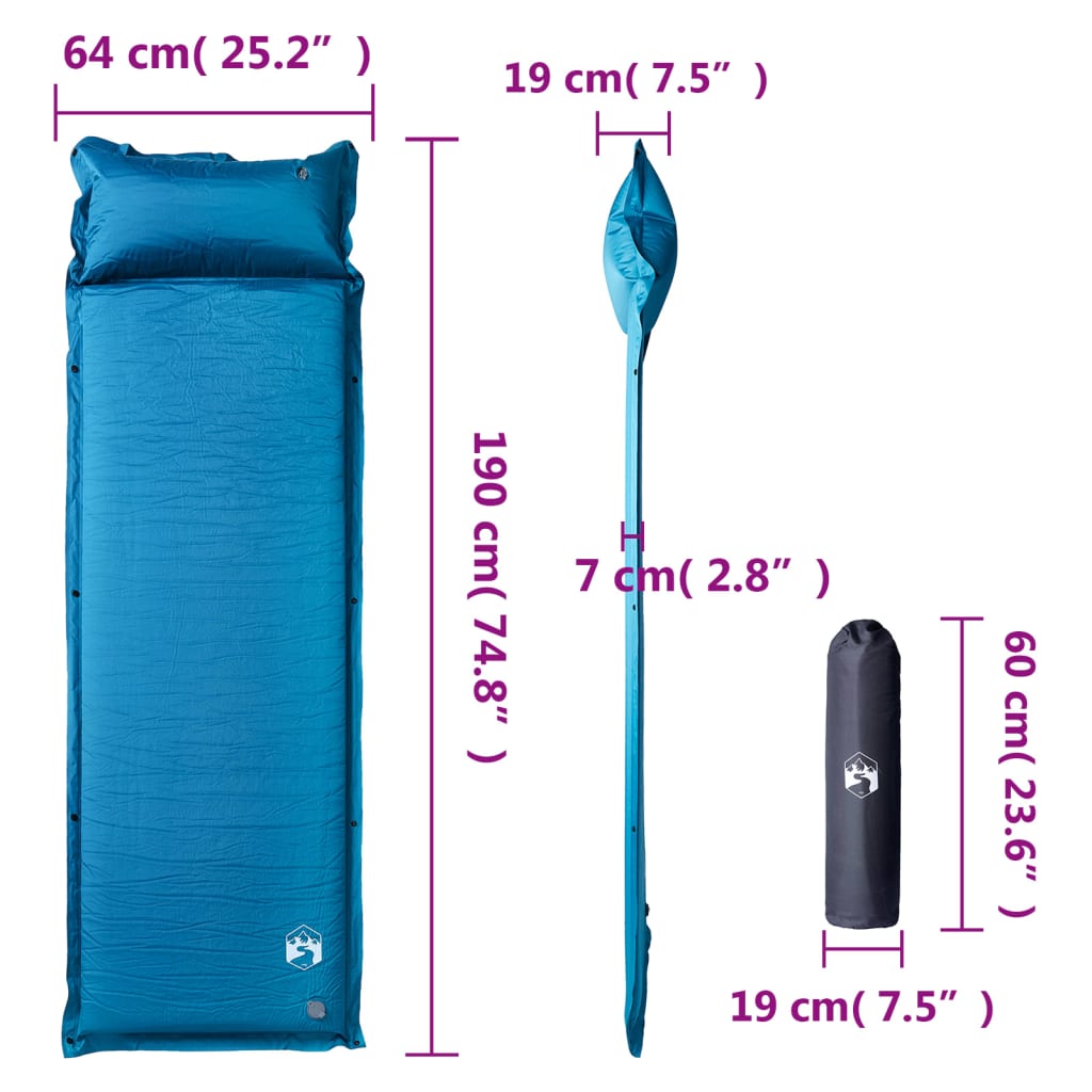 Self Inflating Camping Mattress with Pillow 1-Person Turquoise