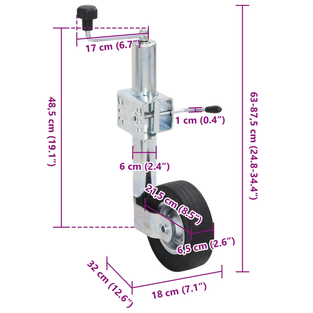 Trailer Jack Wheel with Split Clamp 60 mm Galvanised Steel