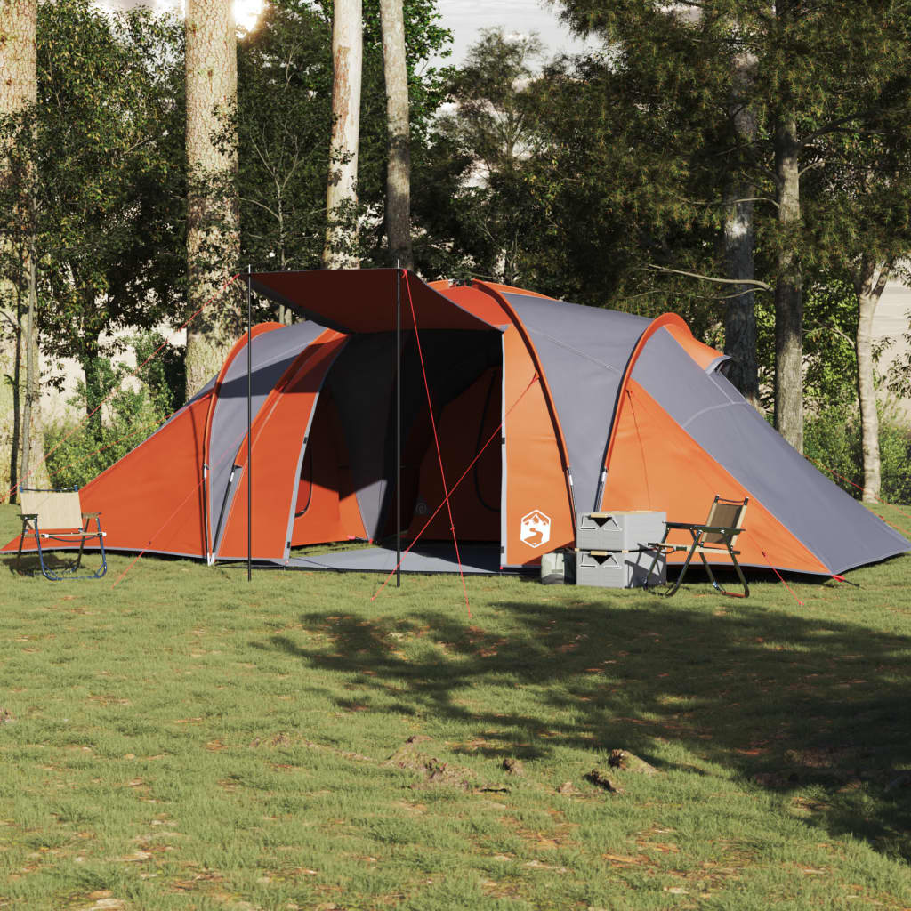 Family Tent Dome 6-Person Grey and Orange Waterproof