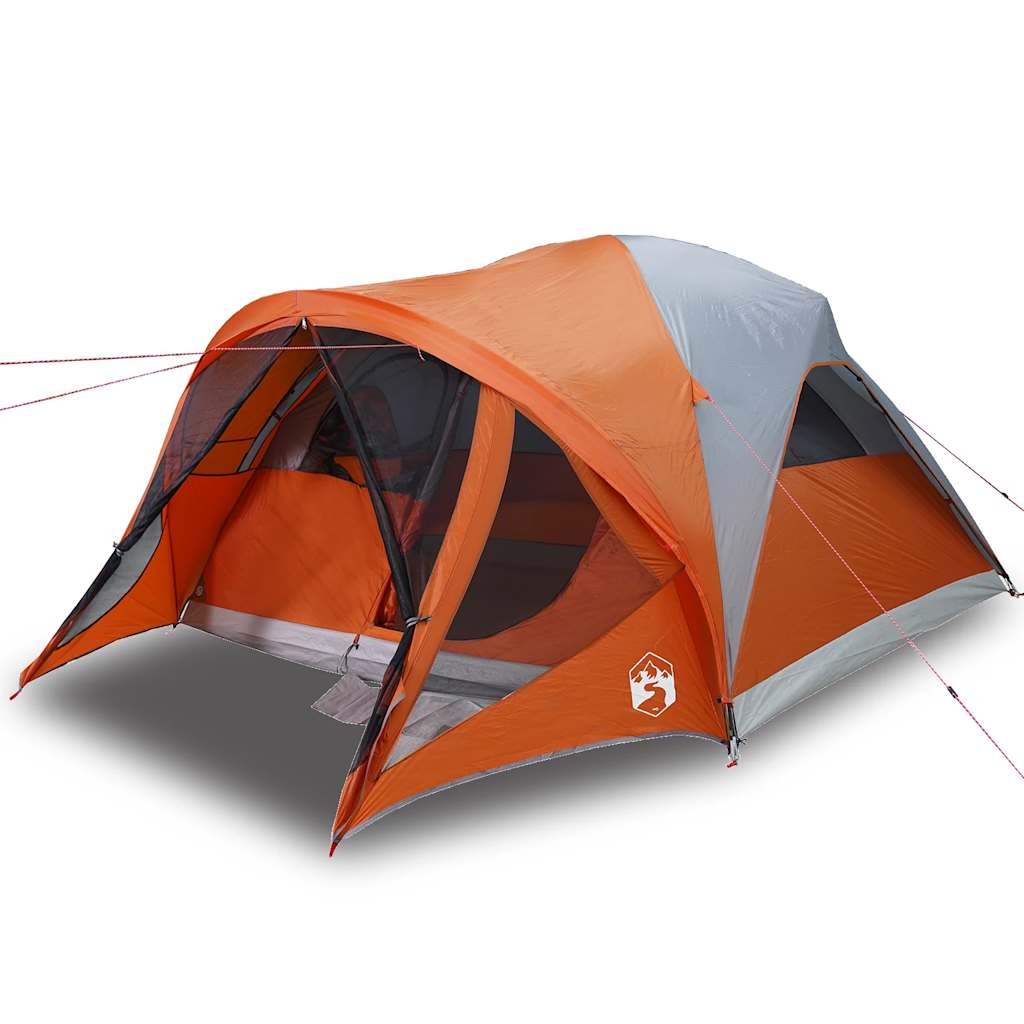 Family Tent Tunnel 6-Person Grey and Orange Waterproof