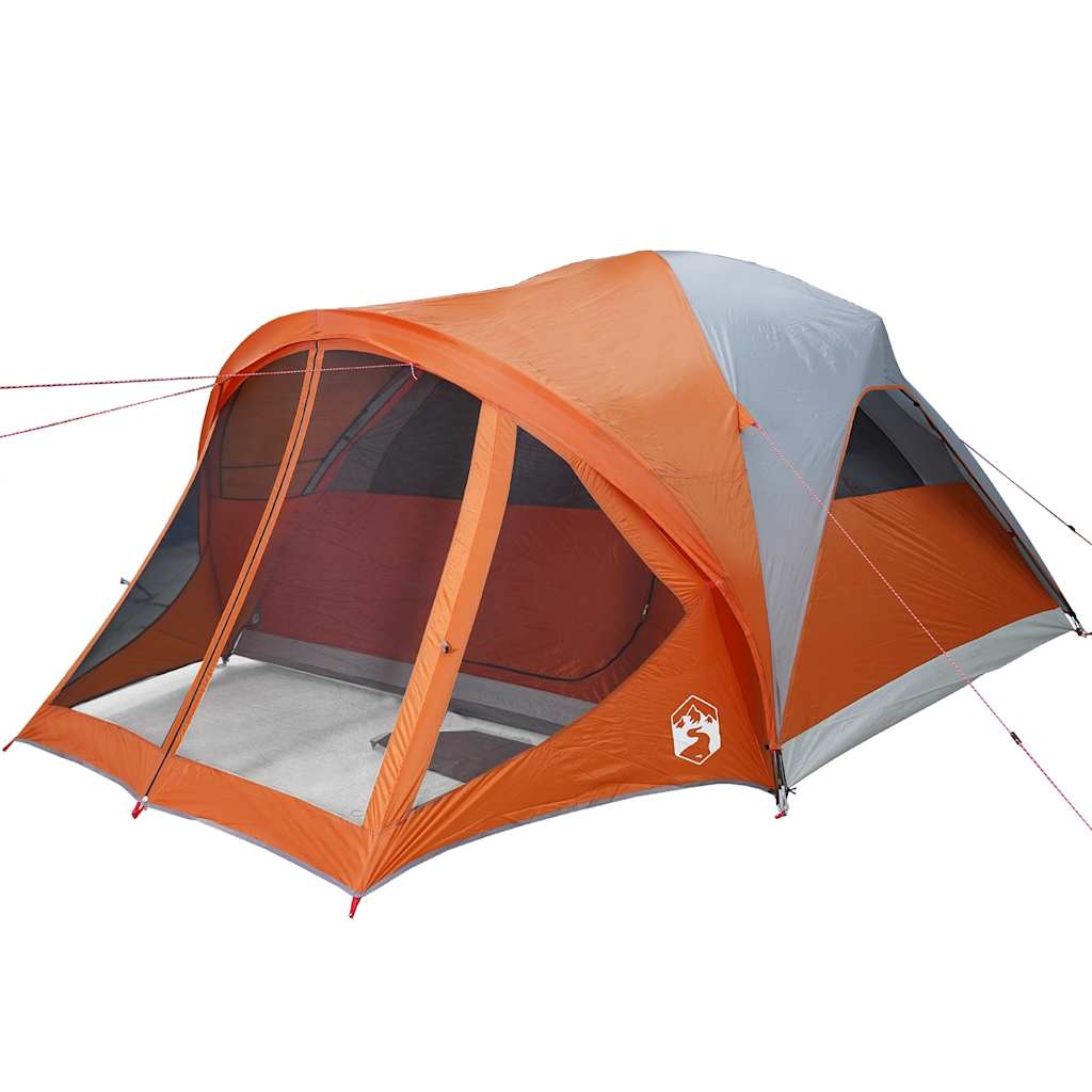 Family Tent Tunnel 6-Person Grey and Orange Waterproof