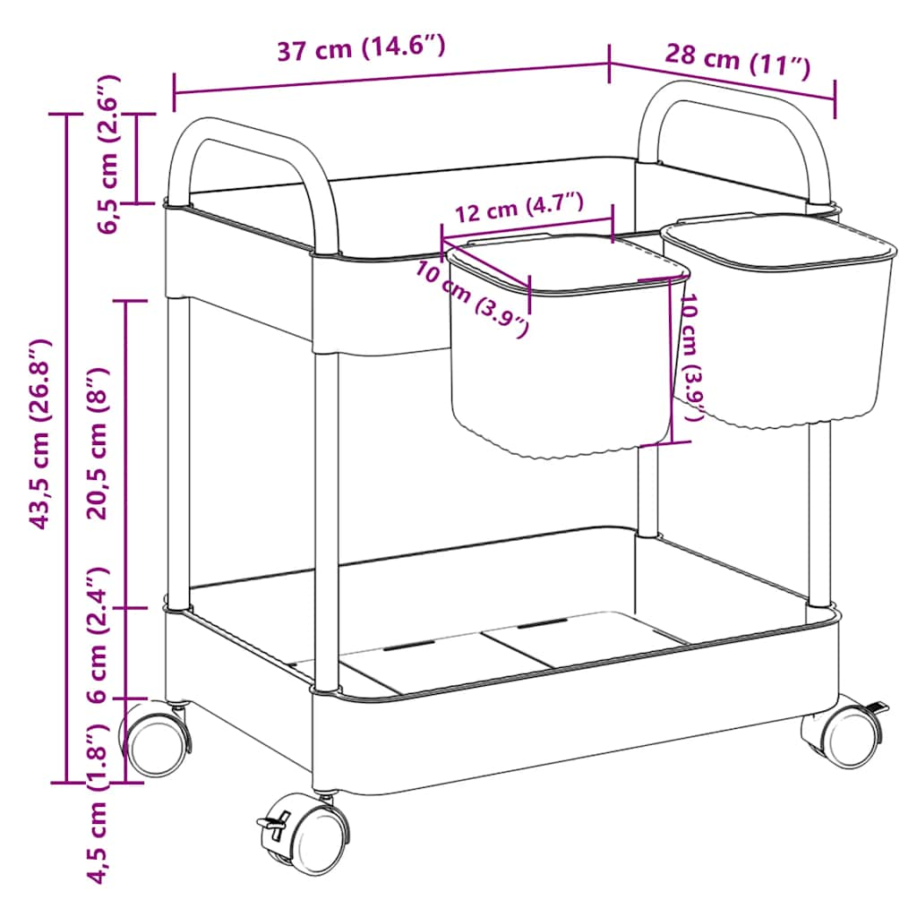 Storage Trolley 2-Tier Transparent 37x27.5x43.5 cm Acrylic