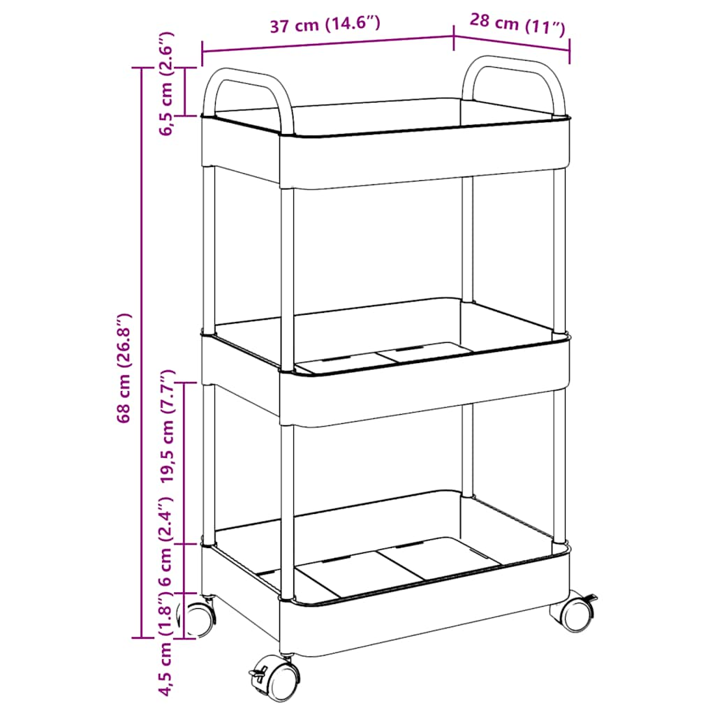 Storage Trolley 3-Tier Transparent 37x28x68 cm Acrylic