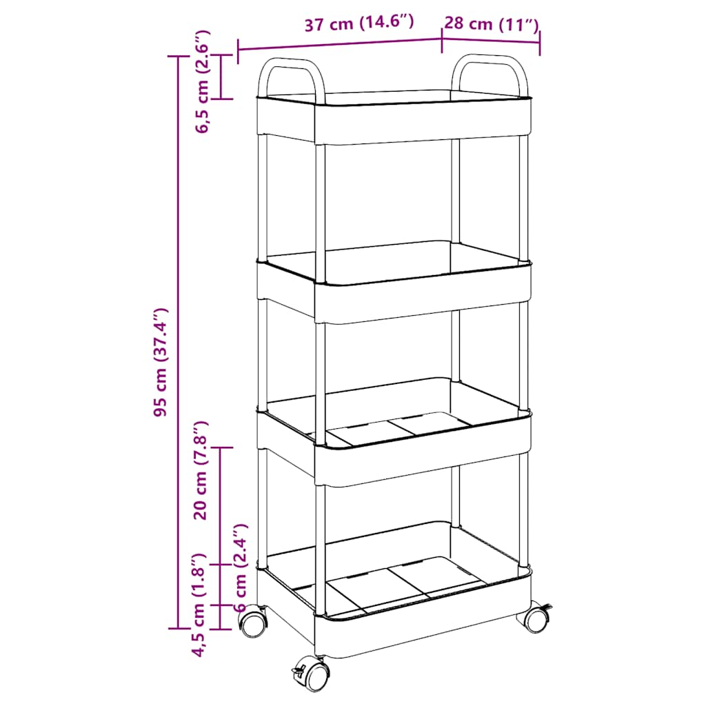 Storage Trolley 4-Tier Transparent 37x28x95 cm Acrylic