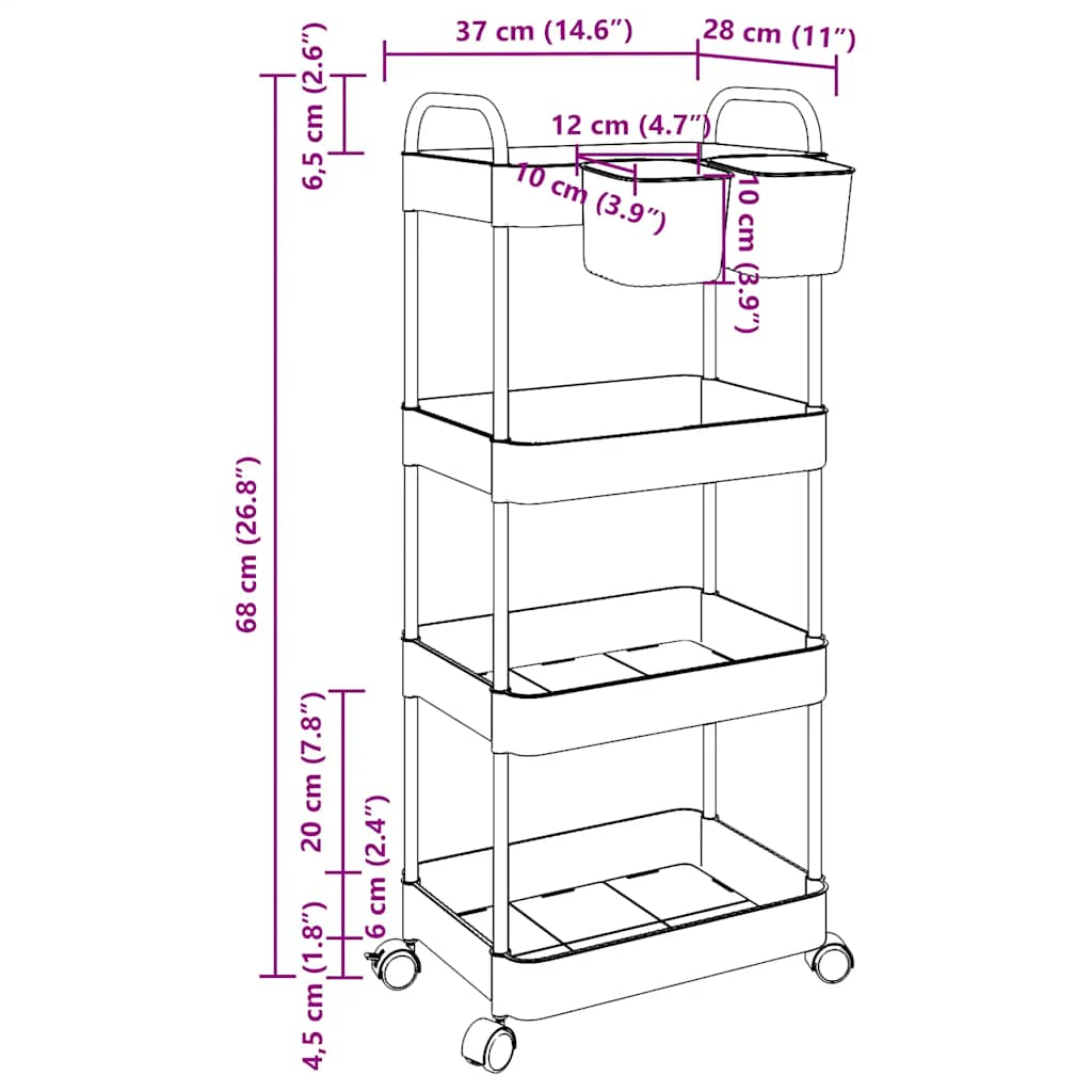 Storage Trolley 4-Tier Transparent 37x28x95 cm Acrylic