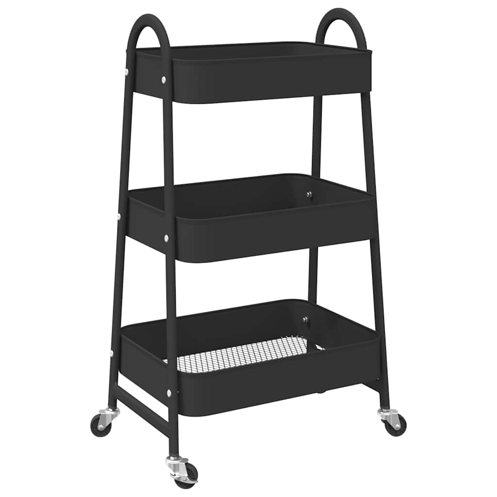 Storage Trolley 3-Tier Black 42x41.5x77 cm Steel