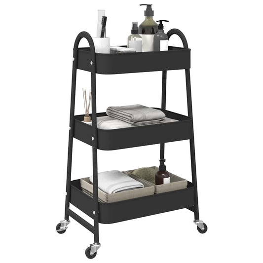 Storage Trolley 3-Tier Black 42x41.5x77 cm Steel