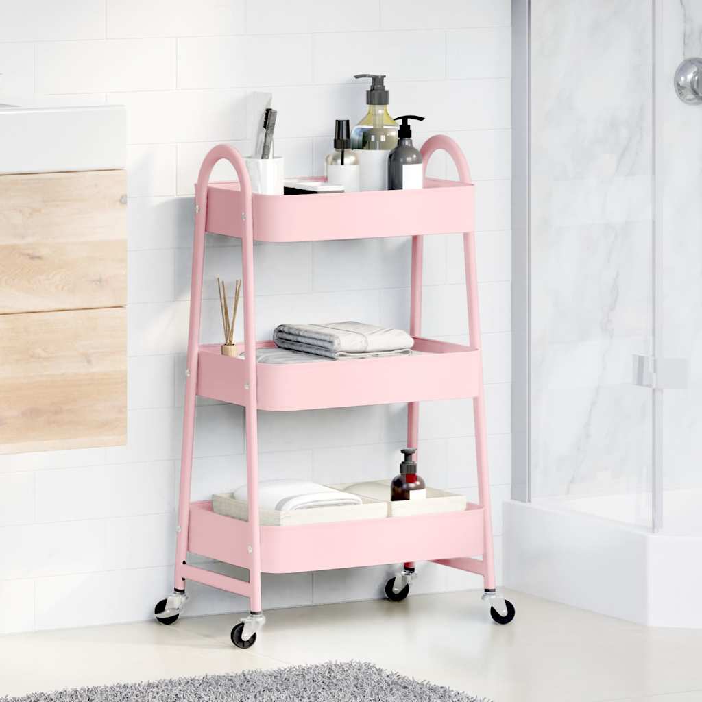 Storage Trolley 3-Tier Pink 42x41.5x77 cm Steel