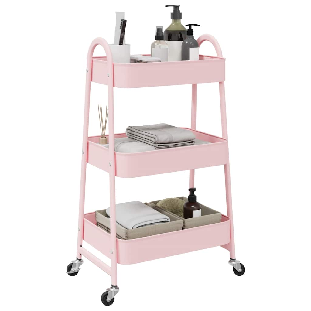 Storage Trolley 3-Tier Pink 42x41.5x77 cm Steel