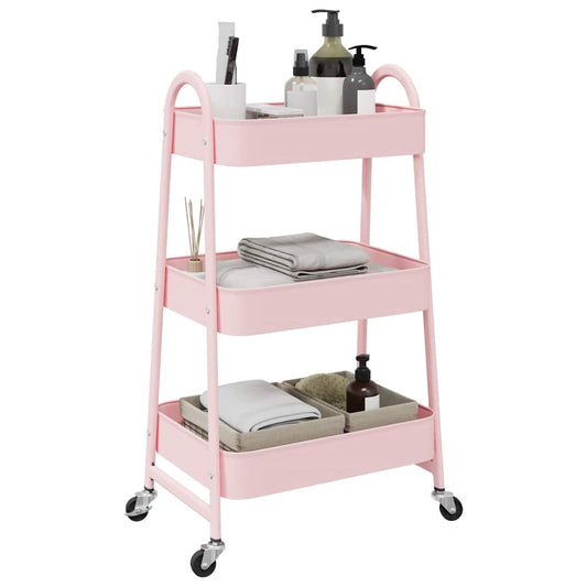 Storage Trolley 3-Tier Pink 42x41.5x77 cm Steel