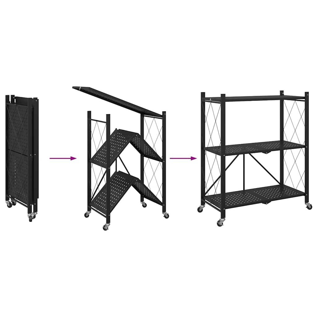 Storage Shelf on Wheels Black 71x34x88 cm Steel