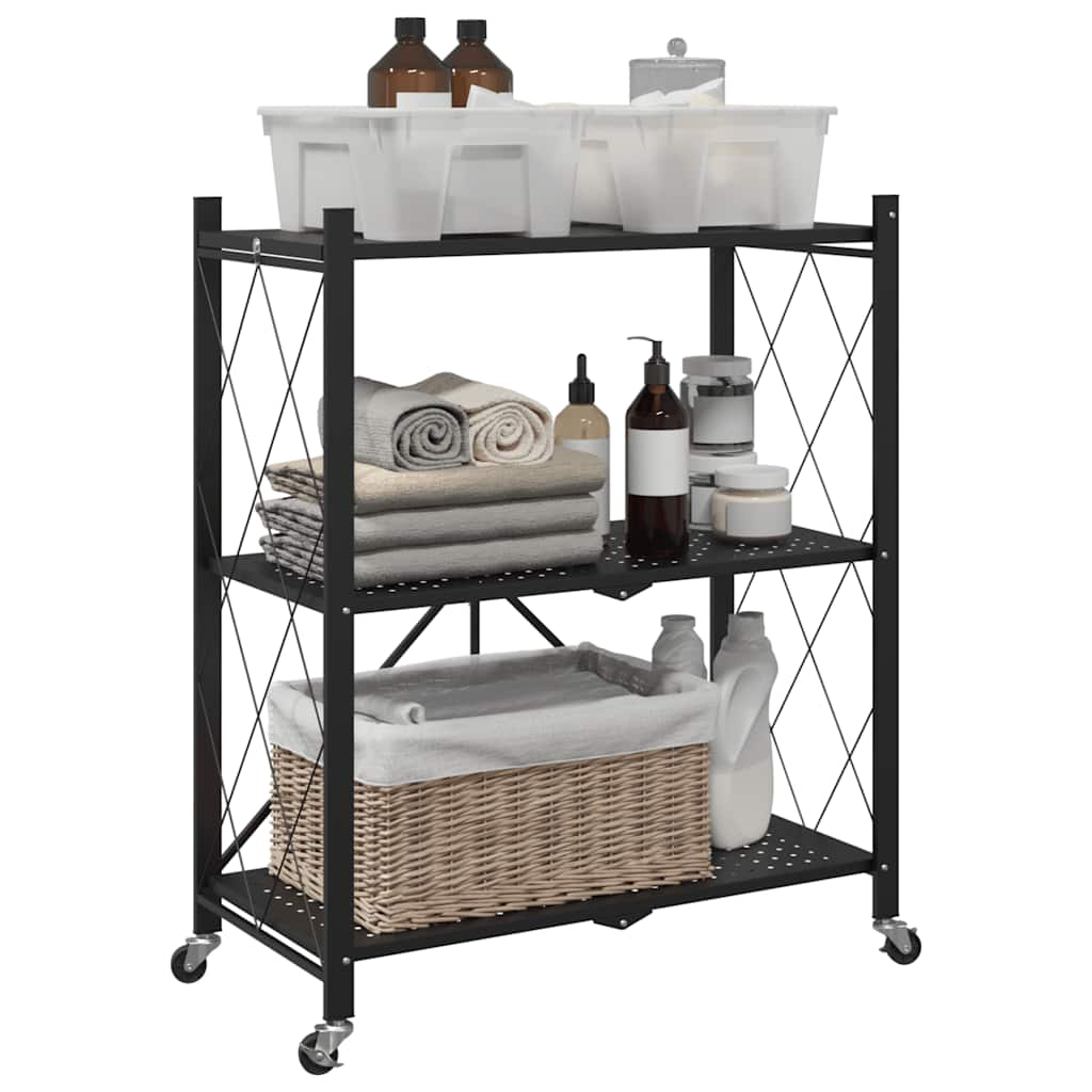 Storage Shelf on Wheels Black 71x34x88 cm Steel