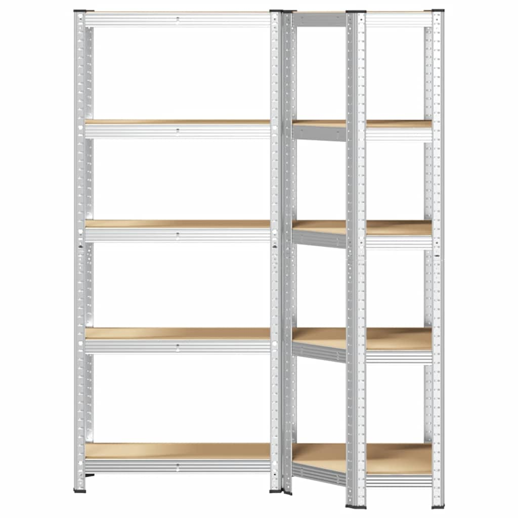 2 Piece 5-Layer Shelves Set Silver Steel&Engineered Wood