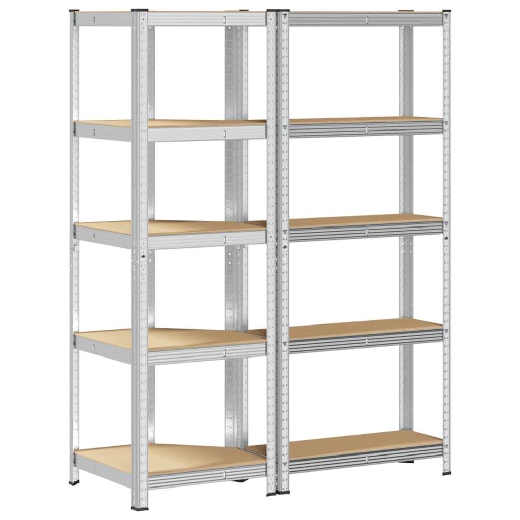 2 Piece 5-Layer Shelves Set Silver Steel&Engineered Wood