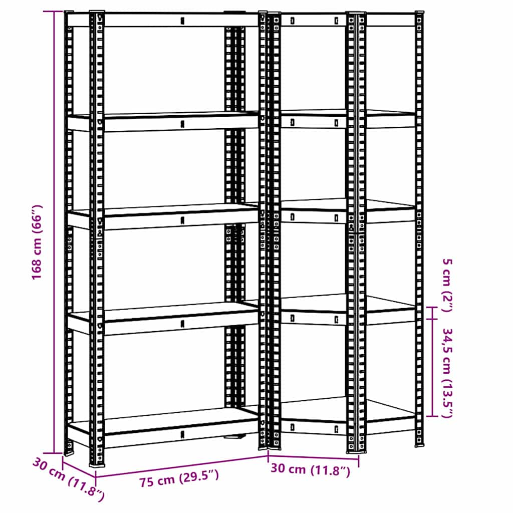 2 Piece 5-Layer Shelves Set Silver Steel&Engineered Wood