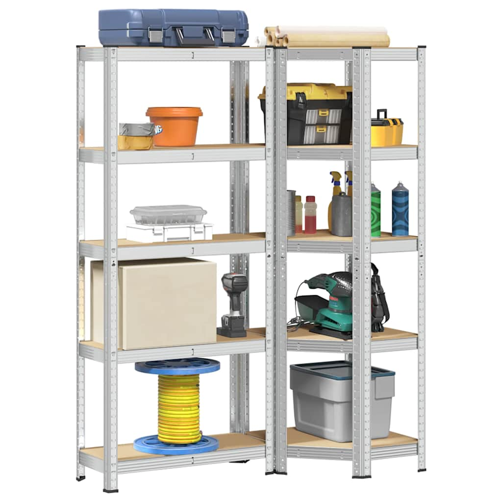 2 Piece 5-Layer Shelves Set Silver Steel&Engineered Wood