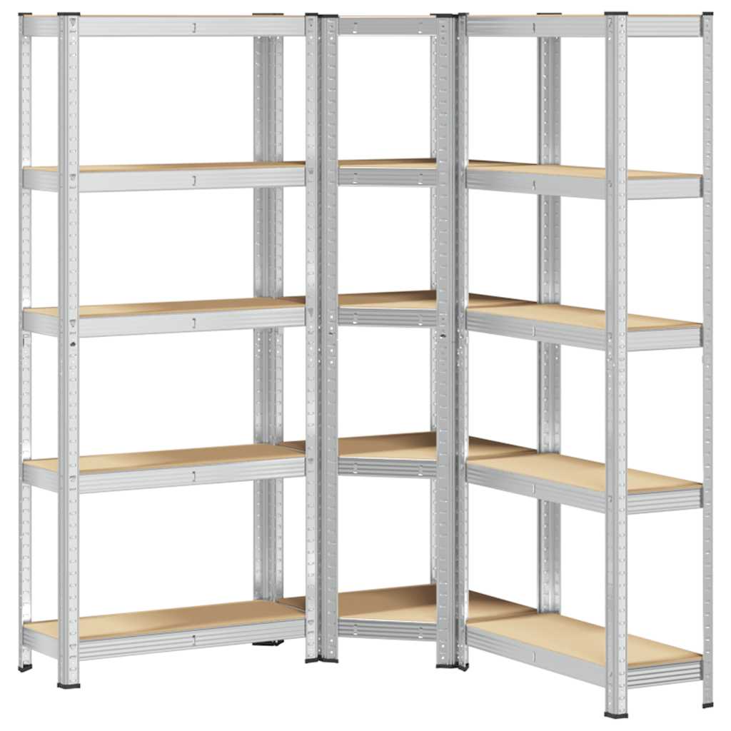 3 Piece 5-Layer Shelves Set Silver Steel&Engineered Wood