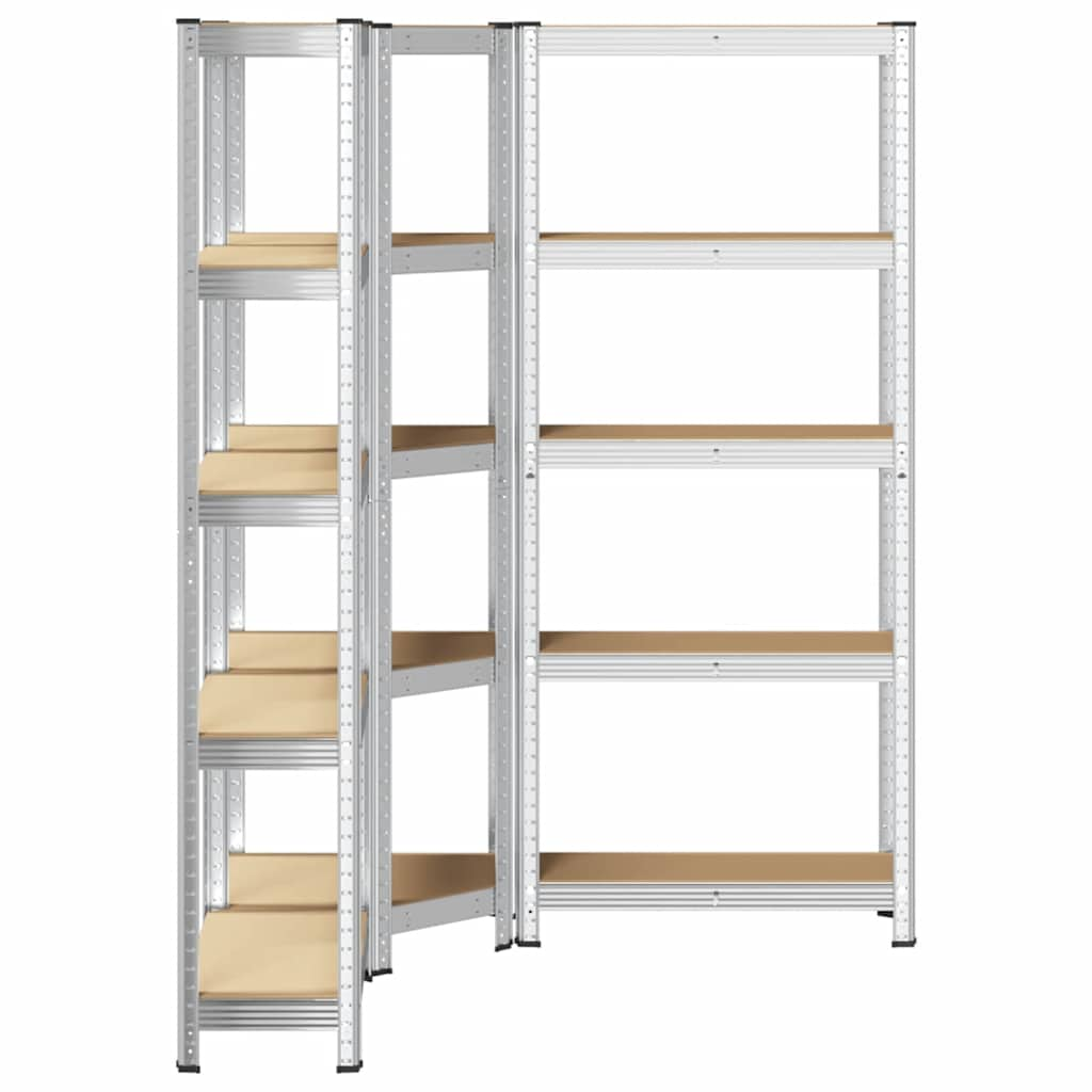 3 Piece 5-Layer Shelves Set Silver Steel&Engineered Wood