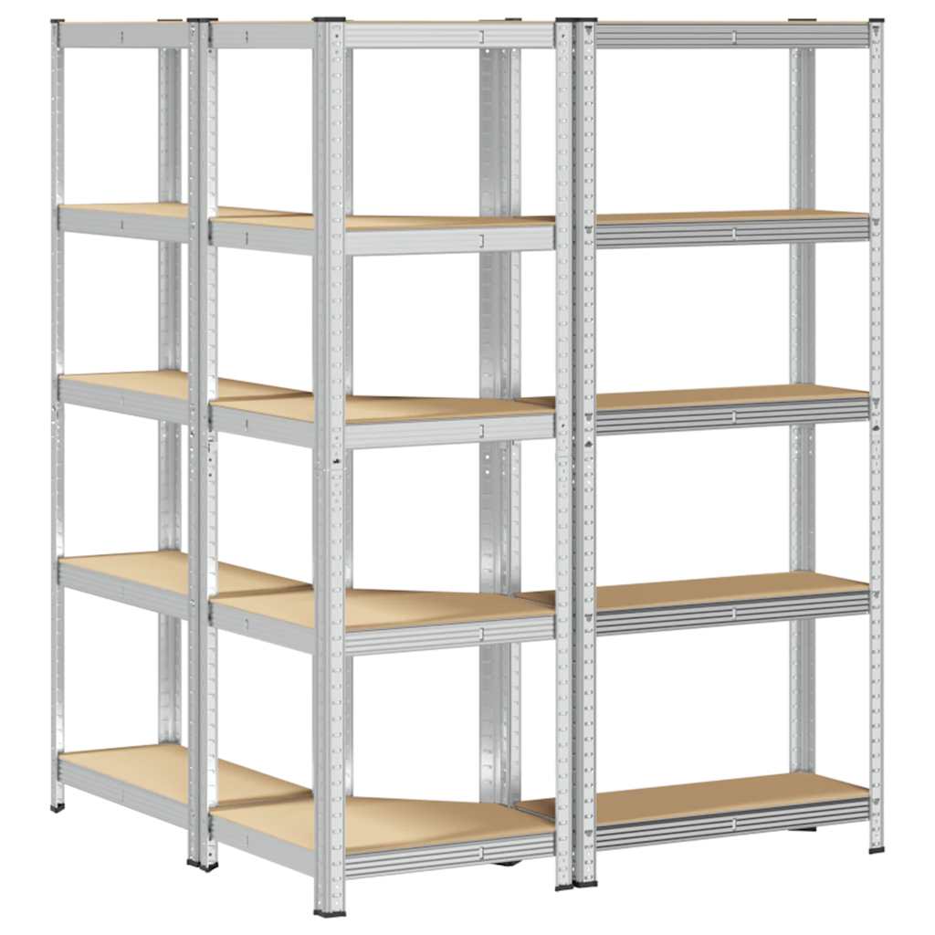 3 Piece 5-Layer Shelves Set Silver Steel&Engineered Wood