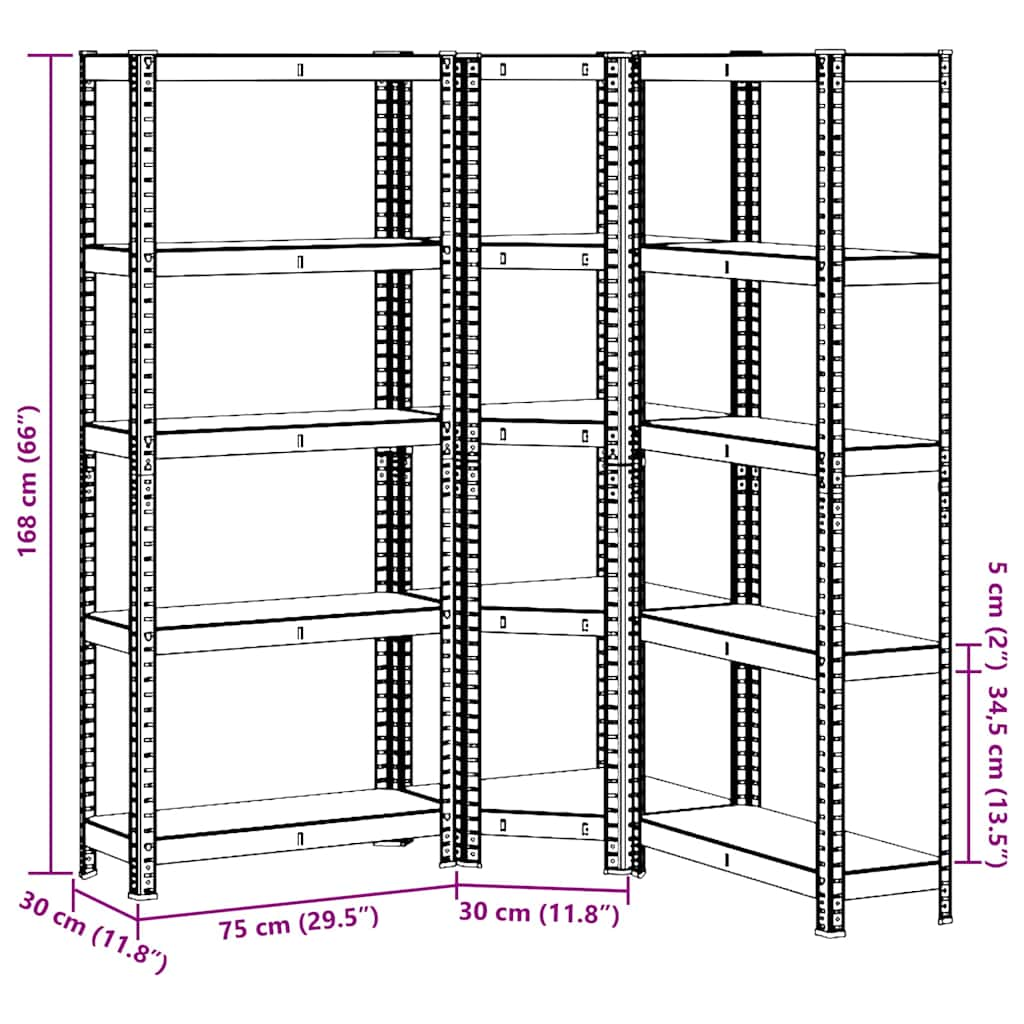 3 Piece 5-Layer Shelves Set Silver Steel&Engineered Wood