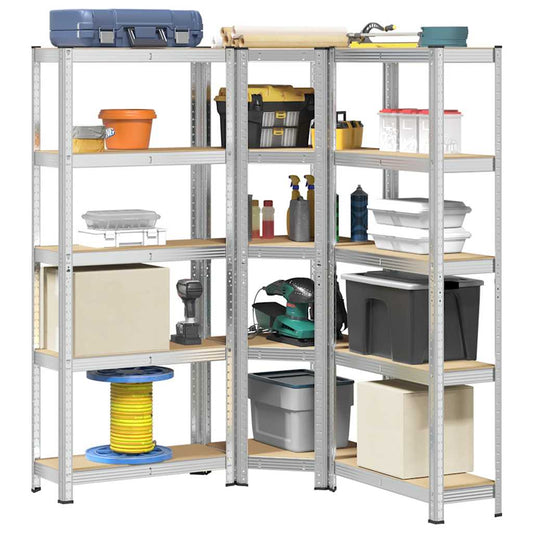 3 Piece 5-Layer Shelves Set Silver Steel&Engineered Wood