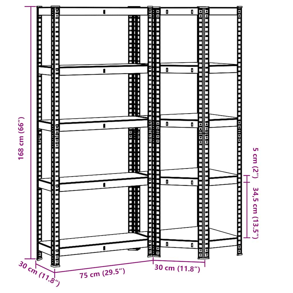 2 Piece 5-Layer Shelves Set Blue Steel&Engineered Wood