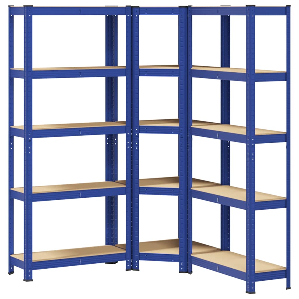 3 Piece 5-Layer Shelves Set Blue Steel&Engineered Wood