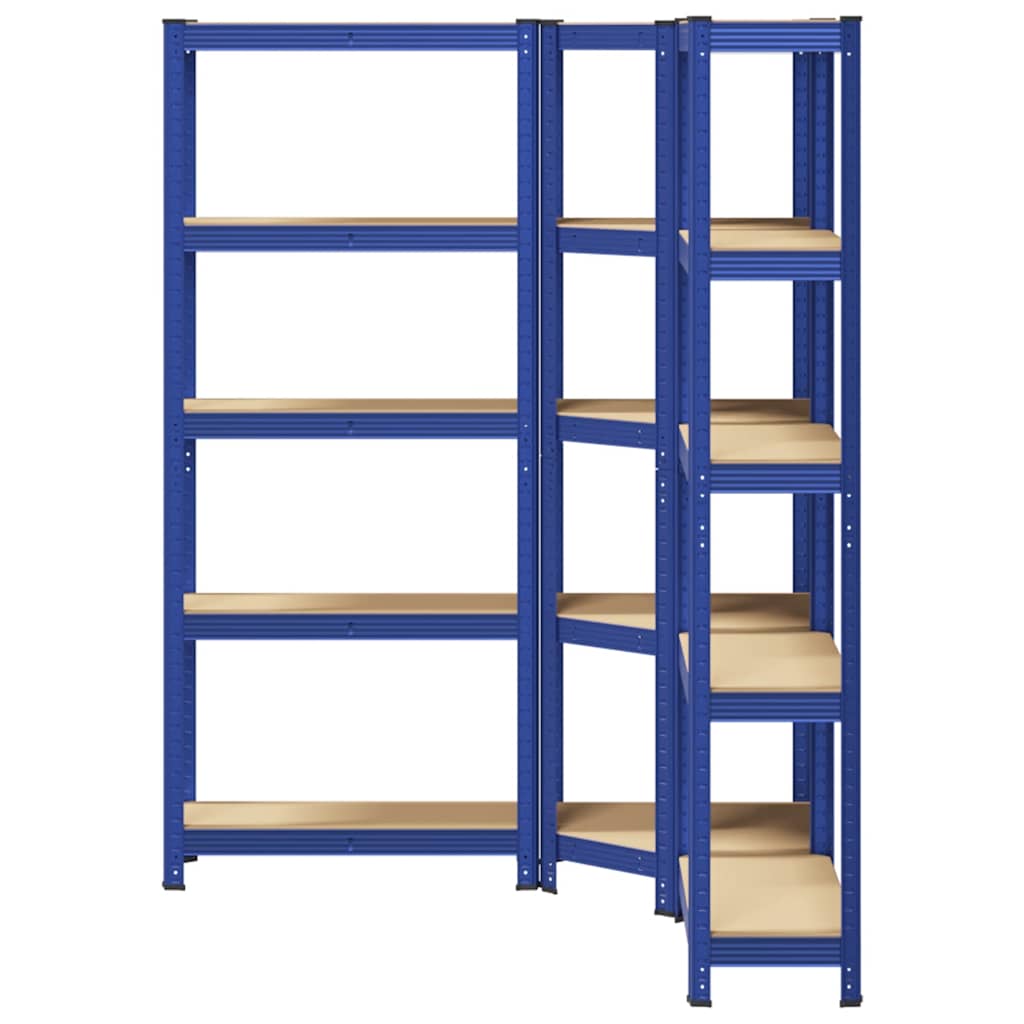 3 Piece 5-Layer Shelves Set Blue Steel&Engineered Wood