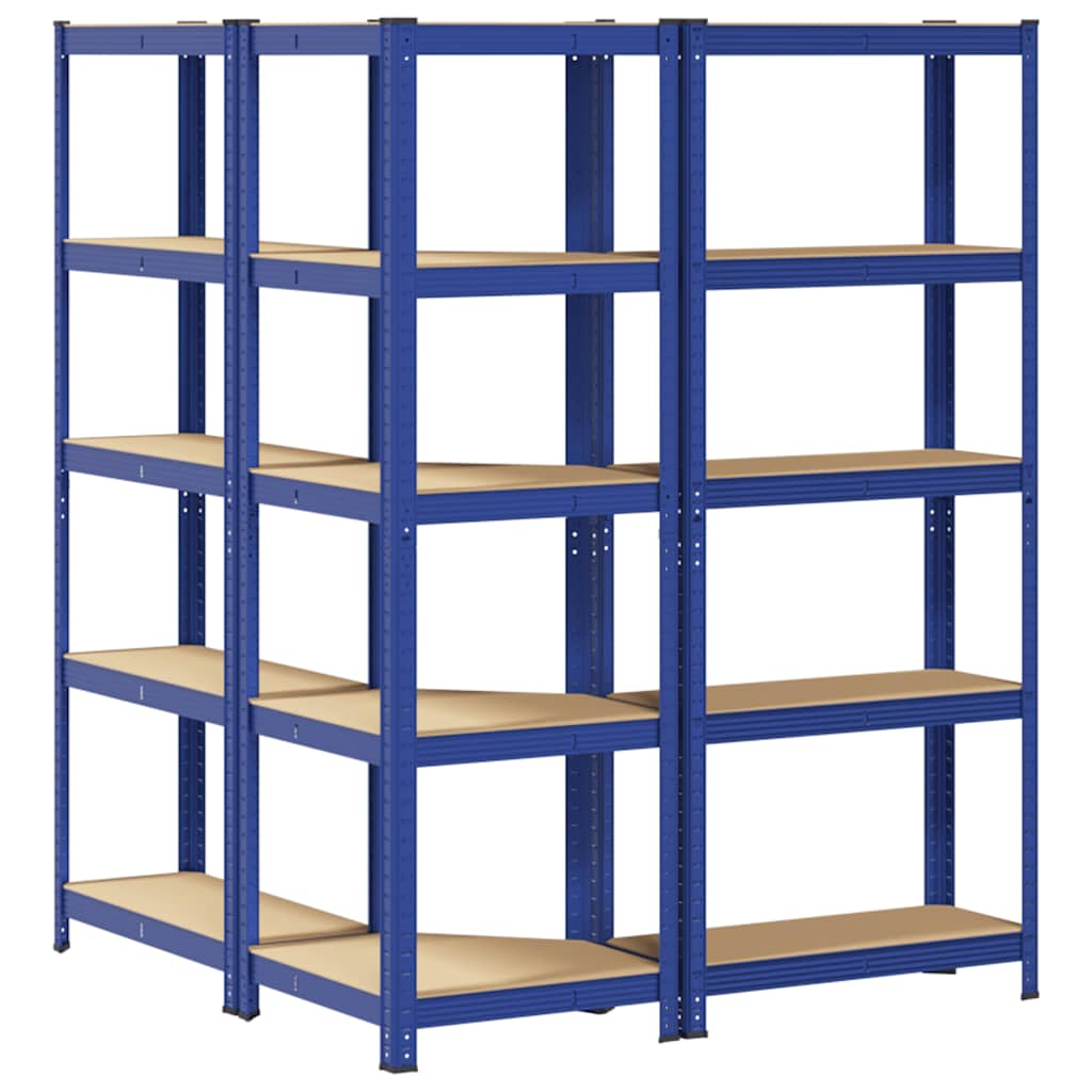 3 Piece 5-Layer Shelves Set Blue Steel&Engineered Wood