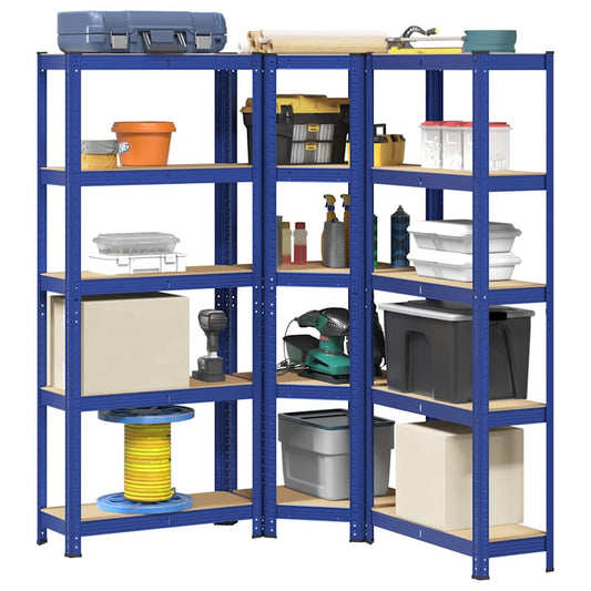 3 Piece 5-Layer Shelves Set Blue Steel&Engineered Wood