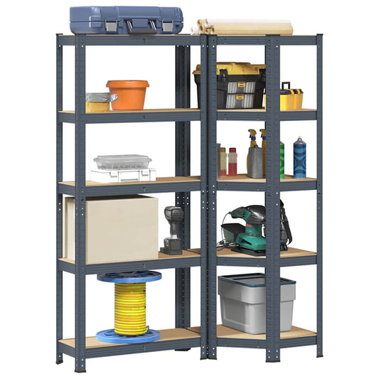 2 Piece 5-Layer Shelves Set Anthracite Steel&Engineered Wood