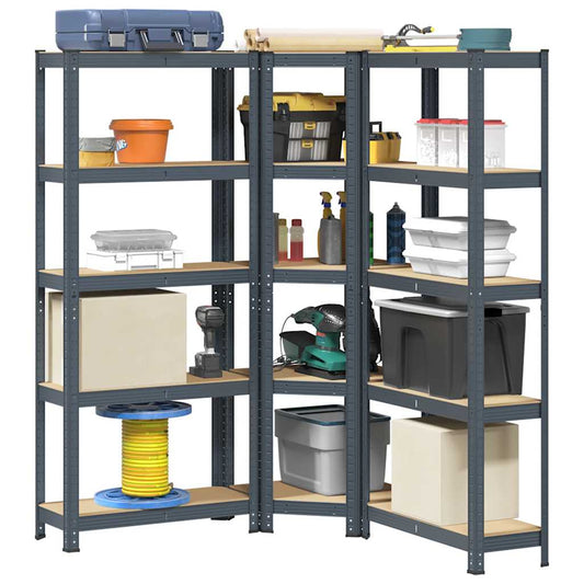 3 Piece 5-Layer Shelves Set Anthracite Steel&Engineered Wood