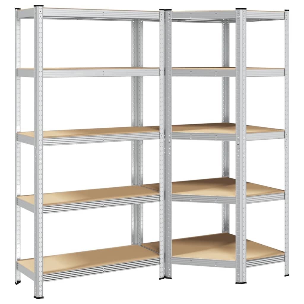 2 Piece 5-Layer Shelves Set Silver Steel&Engineered Wood