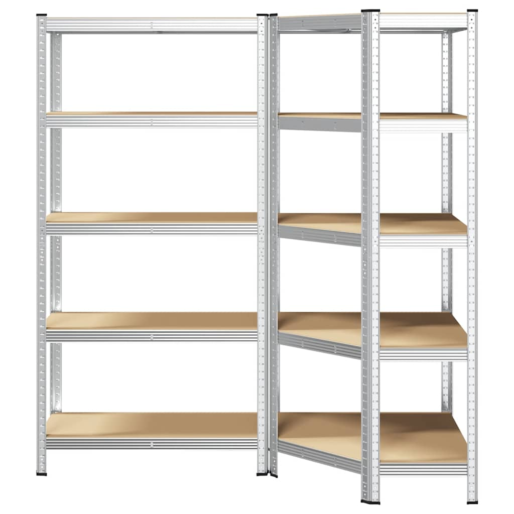 2 Piece 5-Layer Shelves Set Silver Steel&Engineered Wood