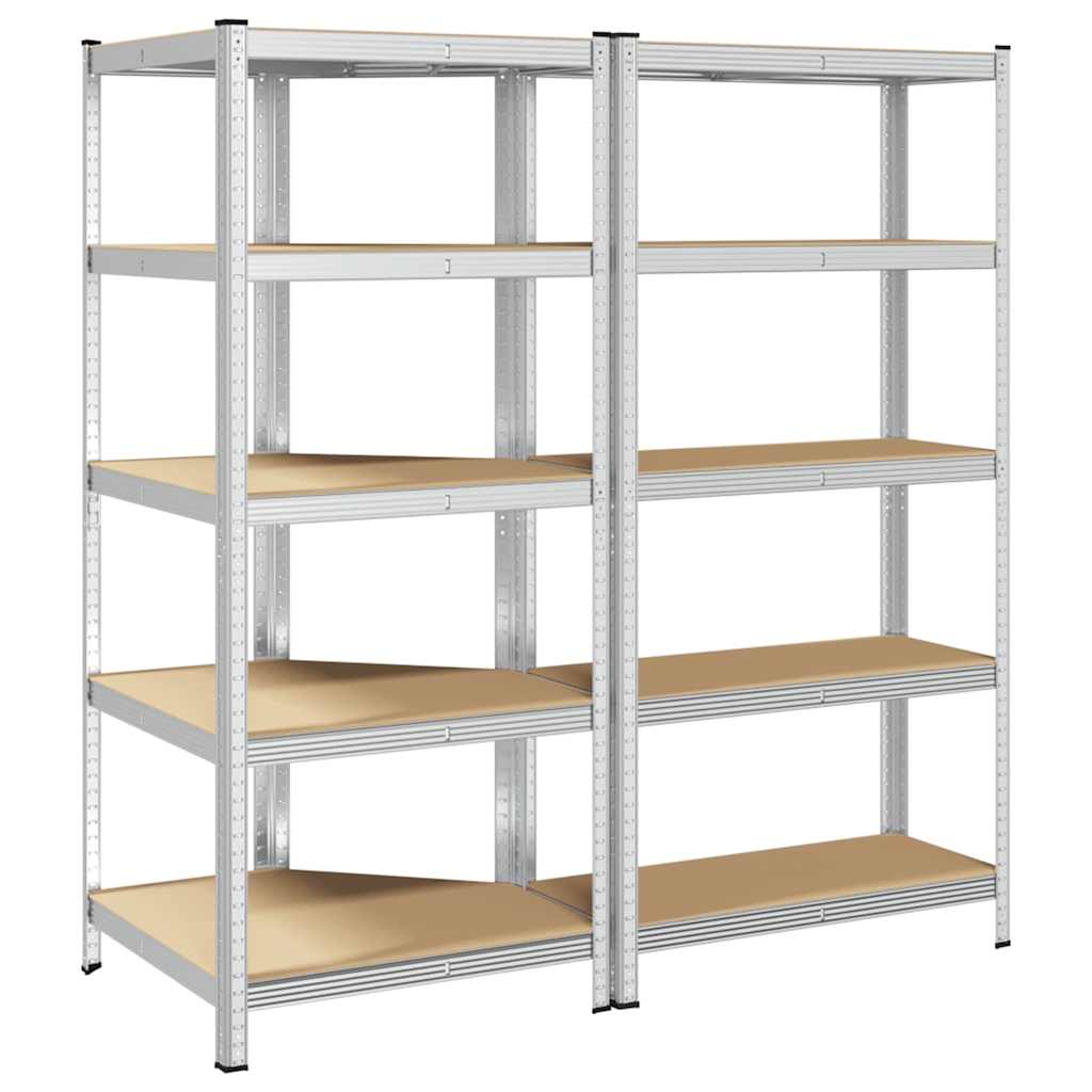 2 Piece 5-Layer Shelves Set Silver Steel&Engineered Wood