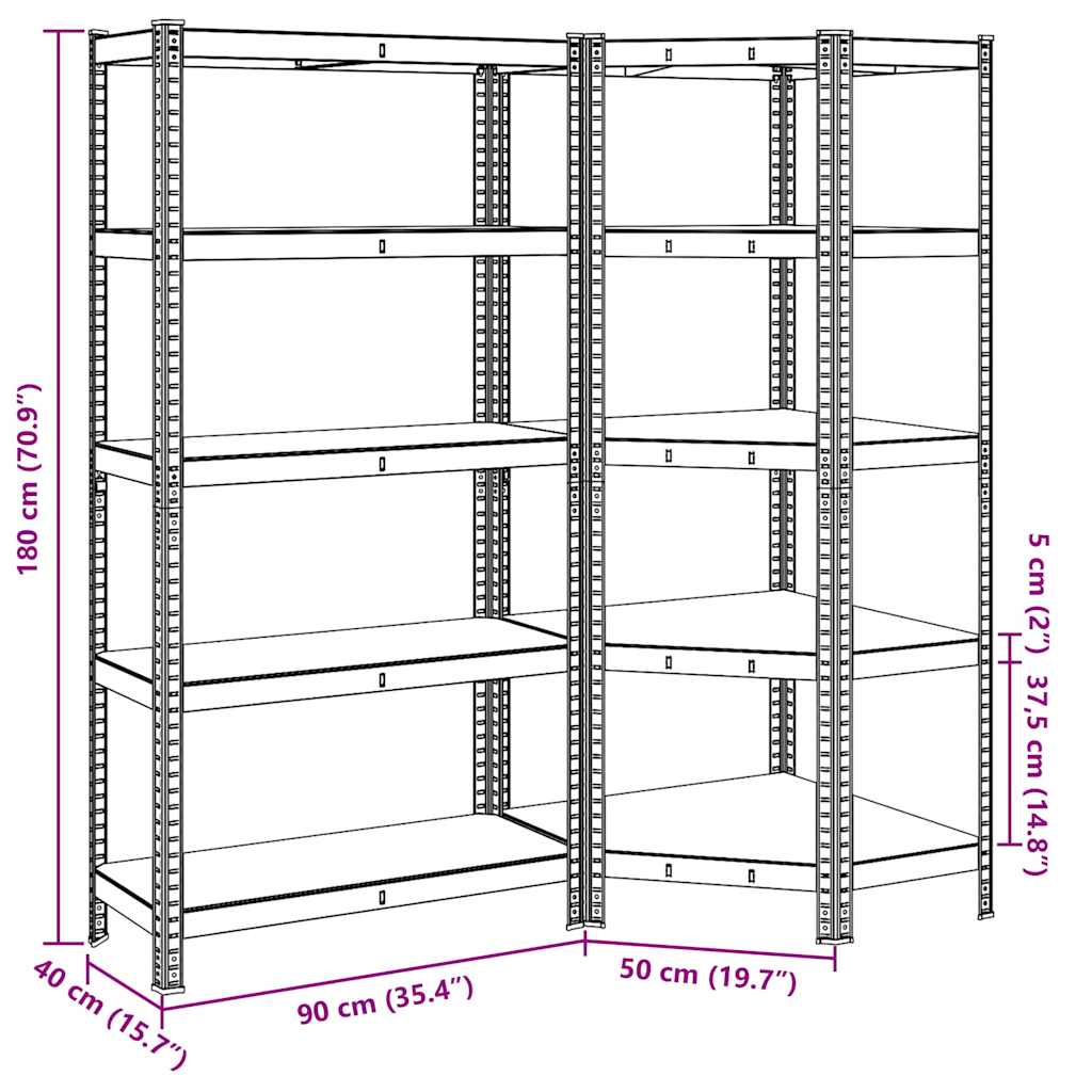 2 Piece 5-Layer Shelves Set Silver Steel&Engineered Wood