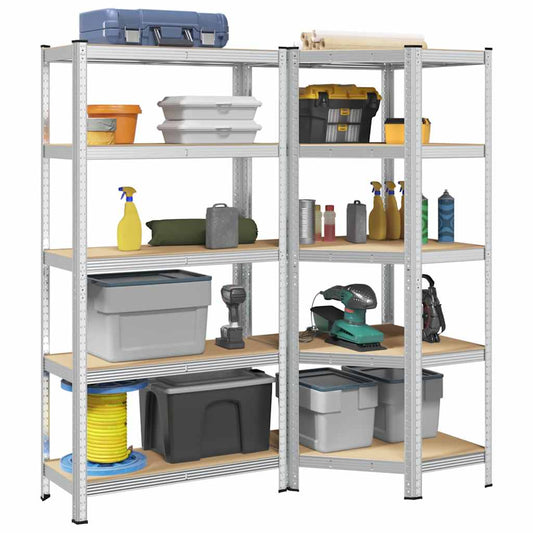 2 Piece 5-Layer Shelves Set Silver Steel&Engineered Wood