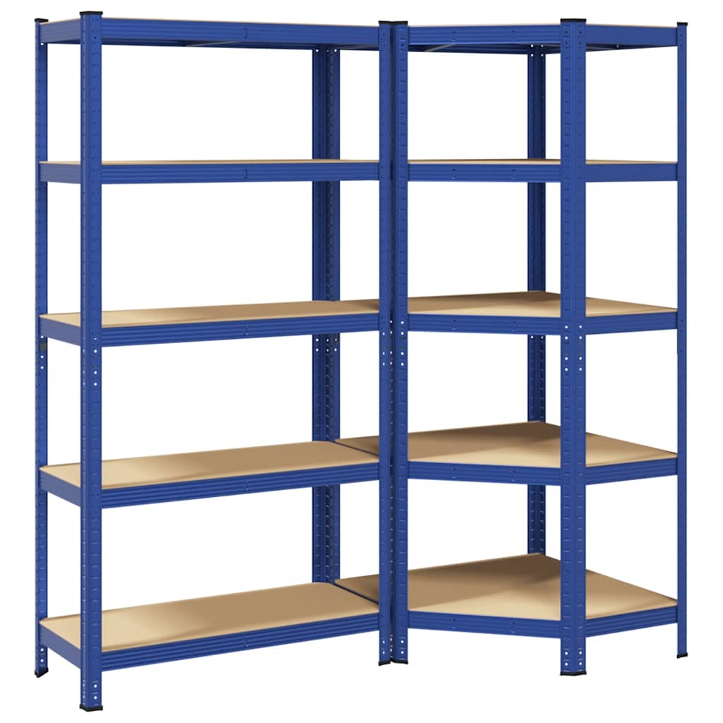 2 Piece 5-Layer Shelves Set Blue Steel&Engineered Wood