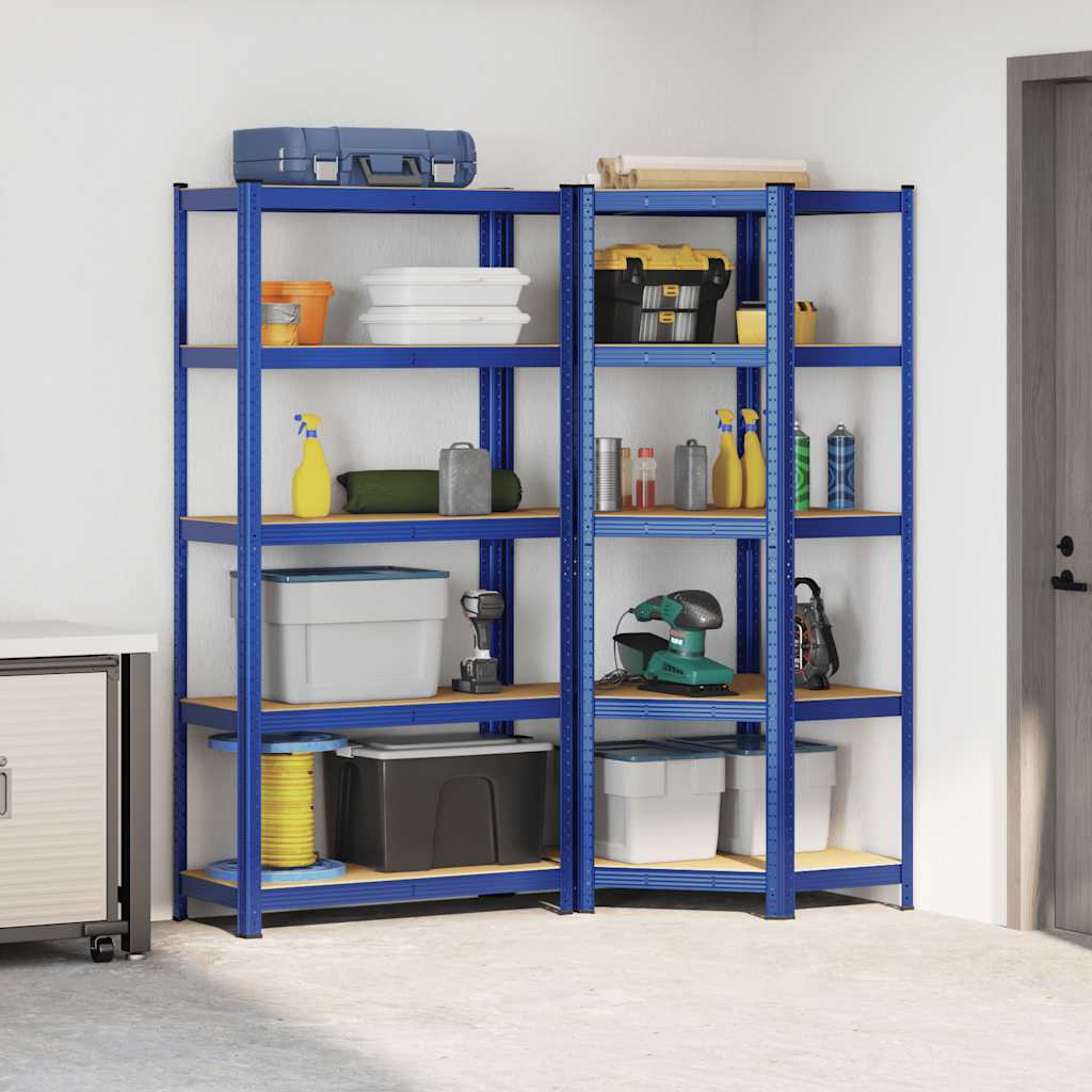 2 Piece 5-Layer Shelves Set Blue Steel&Engineered Wood