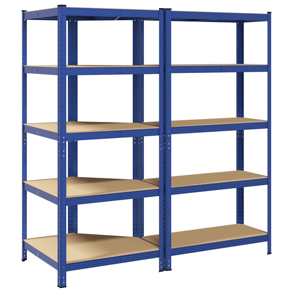 2 Piece 5-Layer Shelves Set Blue Steel&Engineered Wood