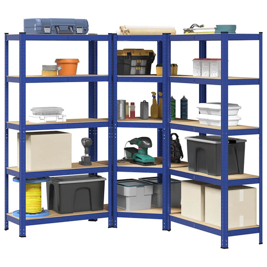 3 Piece 5-Layer Shelves Set Blue Steel&Engineered Wood