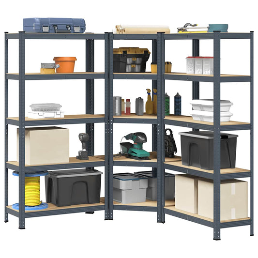 3 Piece 5-Layer Shelves Set Anthracite Steel&Engineered Wood